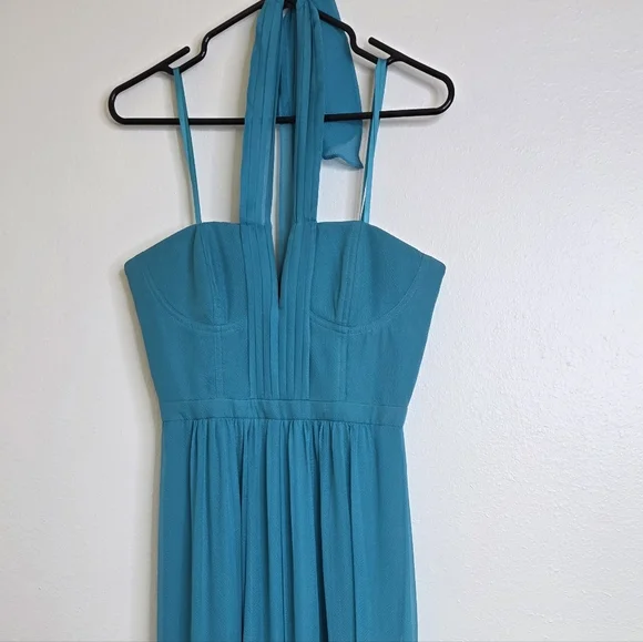 NWT BCBGMAXAZRIA Starr 100 % Silk Halter Gown 6 Bluejade Underwire Support - Picture 10 of 12